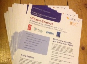 Photo of hard copies of citizen science briefing paper