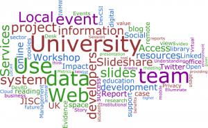 Wordle: Most frequently used words in UKOLN blogs, May 2011